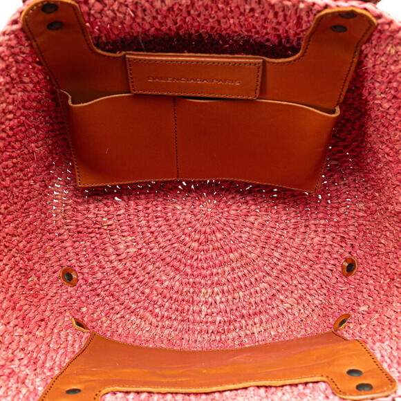 Balenciaga handbag basket bag pink brown raffia leather - Picture 7 of 9